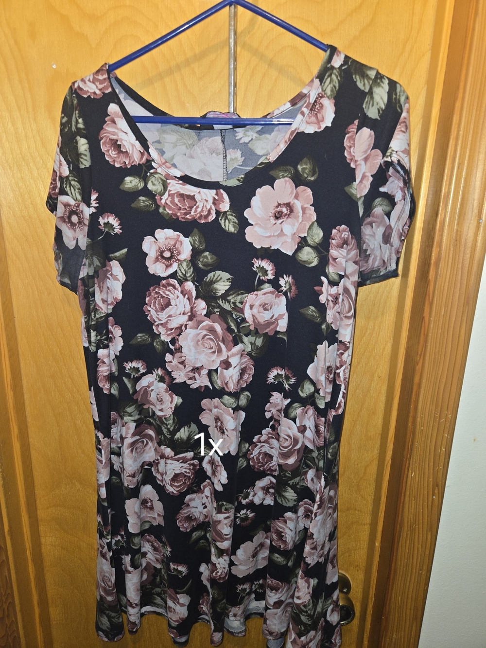 Floral Swing Tunic Top - Black with Pink Rose Print